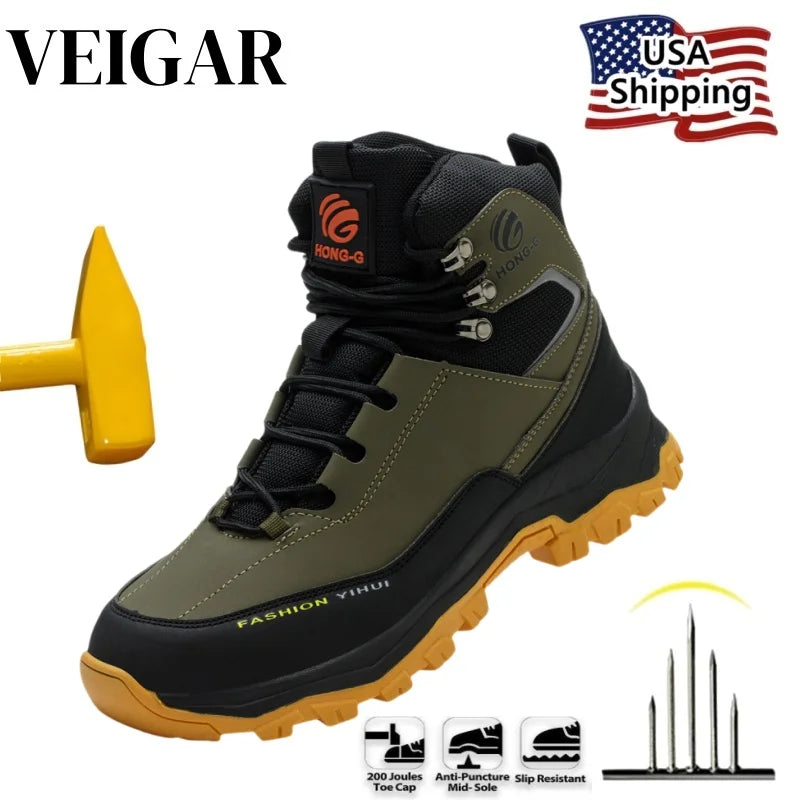 VEIGAR Men's Protective Safety Shoes Anti Puncture Steel Toe Cap