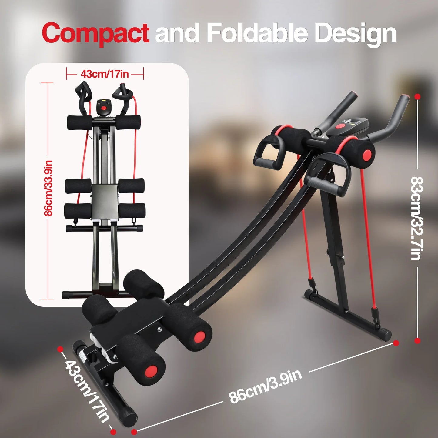 Foldable Ab Workout Machine With Resistance Bands And LCD Display