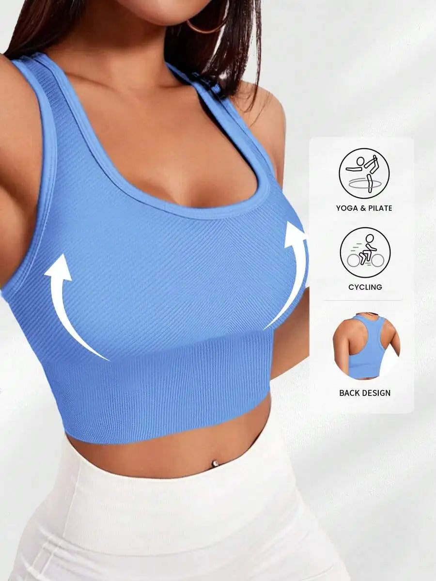 Ribbed Knit Wireless Sports Bra Breathable For Yoga Pilates Cycling