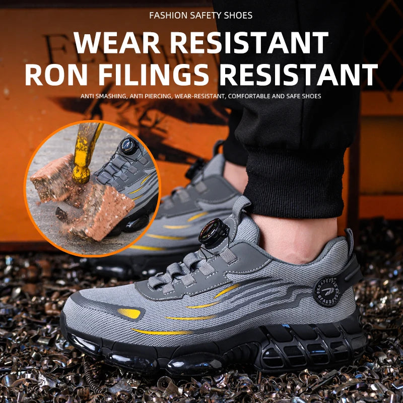 Breathable Lace-Free Safety Shoes for Men, Anti-Smash, Puncture-Resistant