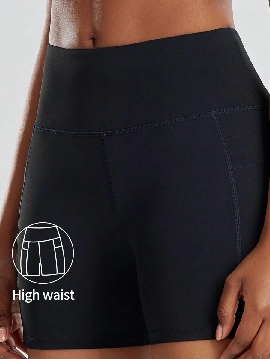 Women High Waist Yoga Shorts With Pockets For Running Cycling