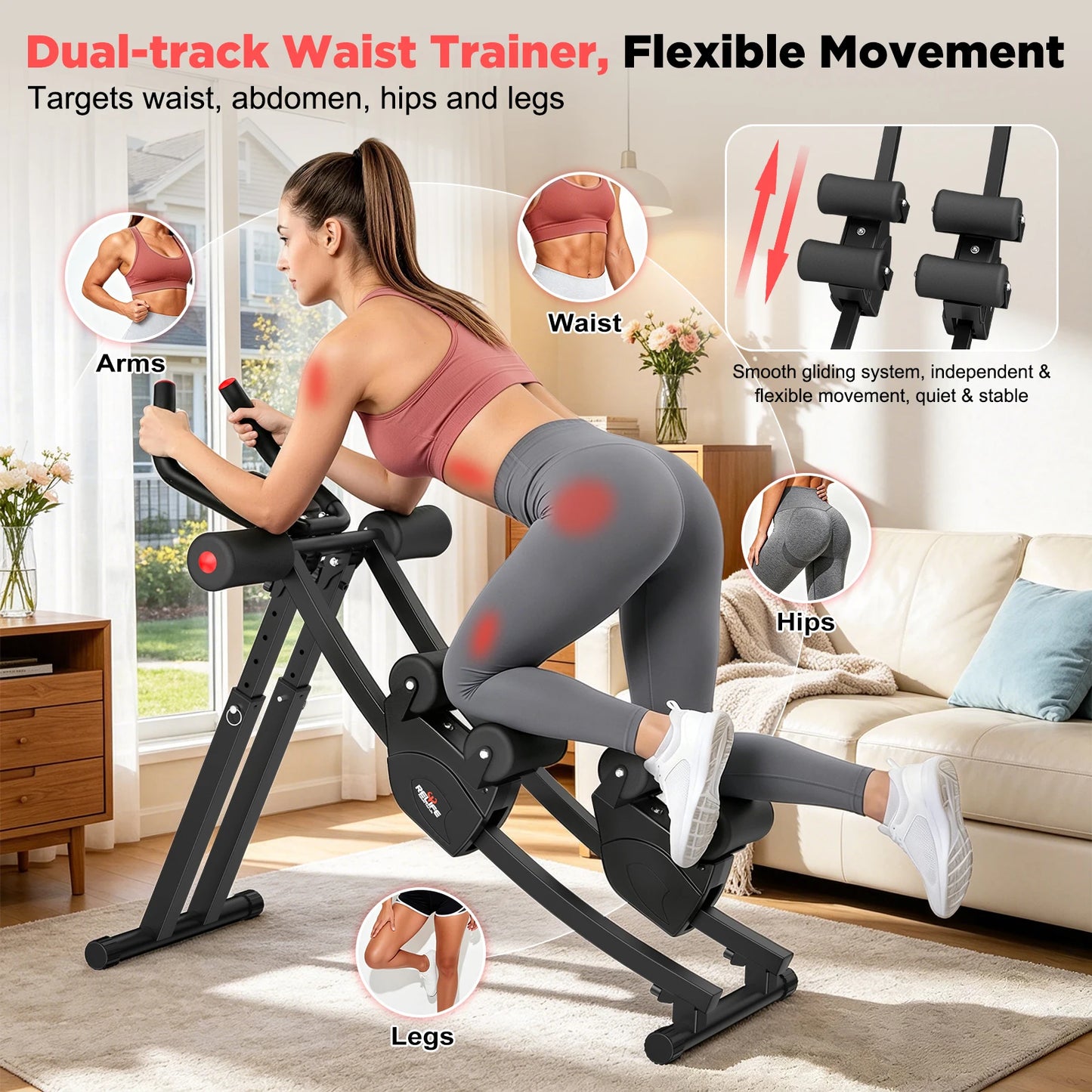 Dual Track Ab Machine Foldable Core Trainer With LCD Display 440 Lbs Capacity