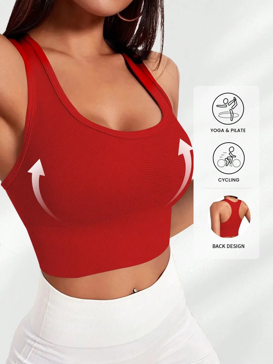Ribbed Knit Wireless Sports Bra Breathable For Yoga Pilates Cycling