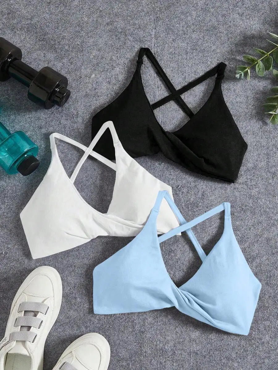 Seamless Yoga Sports Bra Set With Twist Front And Cross Back