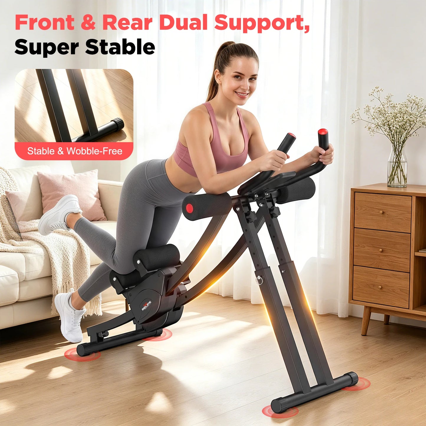 Dual Track Ab Machine Foldable Core Trainer With LCD Display 440 Lbs Capacity