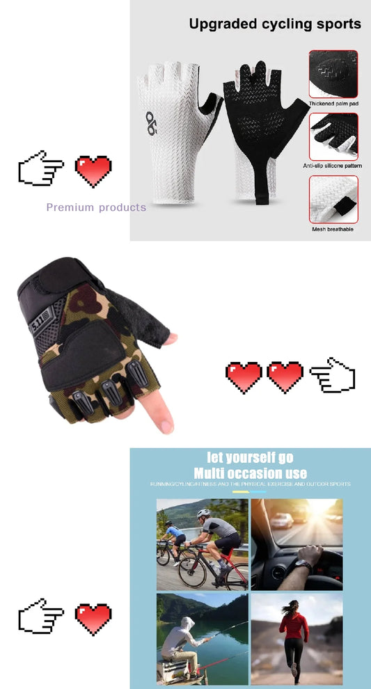 Breathable Half Finger Cycling Gloves Anti Slip Grip Outdoor Riding