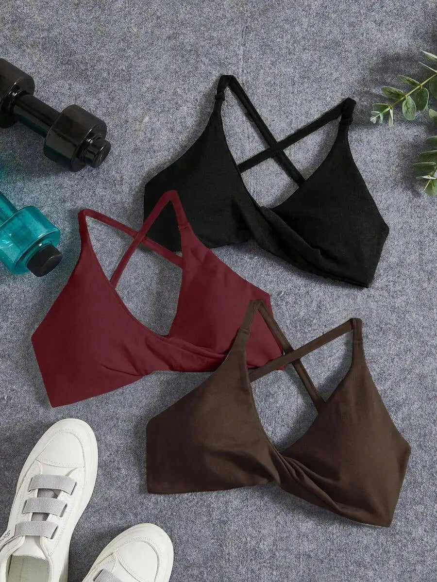 Seamless Yoga Sports Bra Set With Twist Front And Cross Back