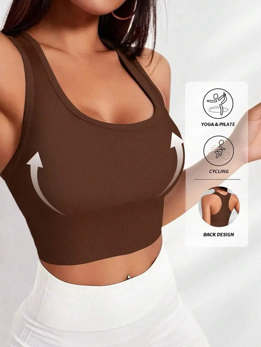 Ribbed Knit Wireless Sports Bra Breathable For Yoga Pilates Cycling
