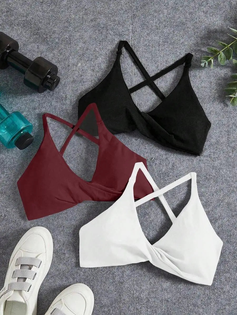 Seamless Yoga Sports Bra Set With Twist Front And Cross Back