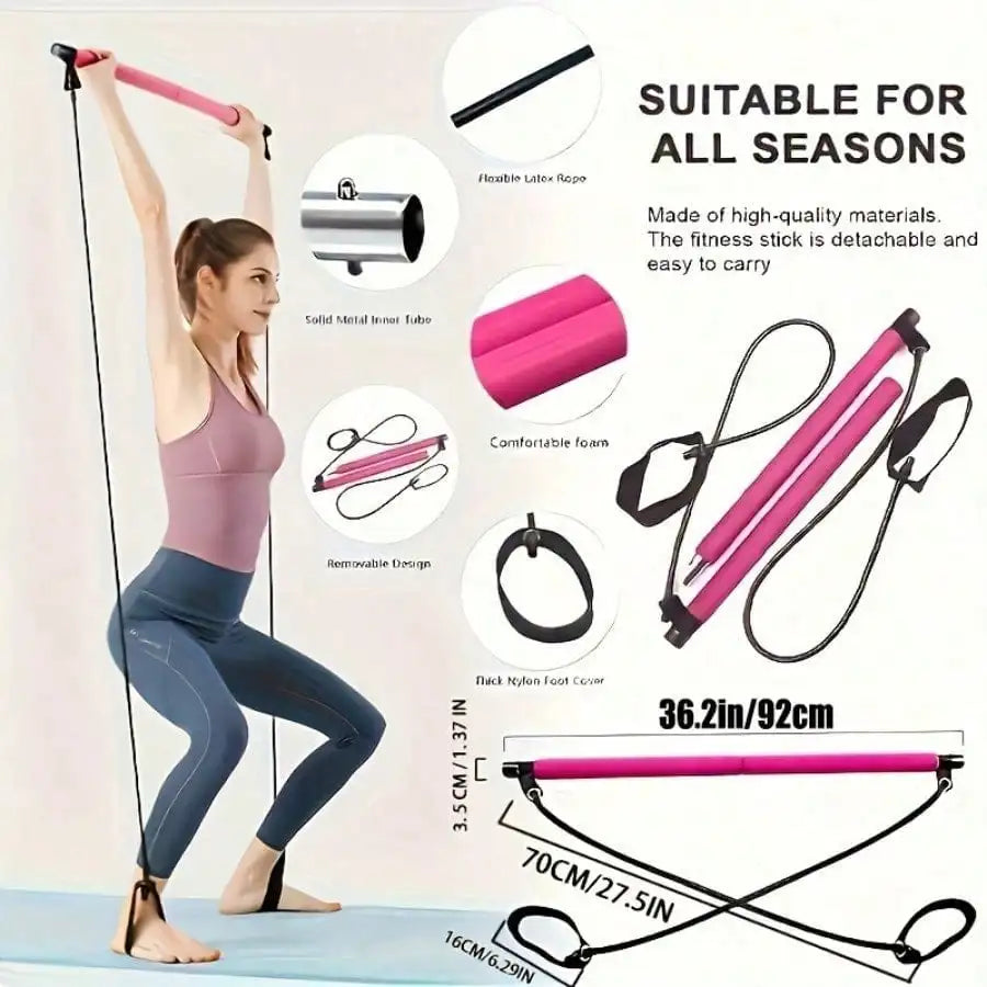 Pilates Bar Accessories Set With Resistance Bands For Home Gym Yoga