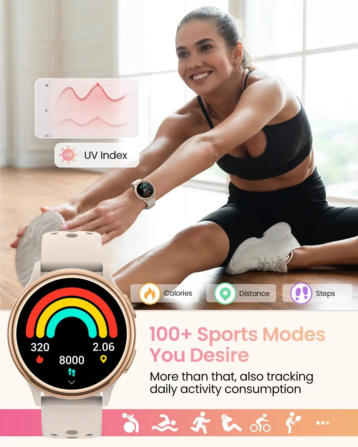 Bran Smartwatch For Women 1.27 Inch Fitness Tracker With Over 400 Watch Faces