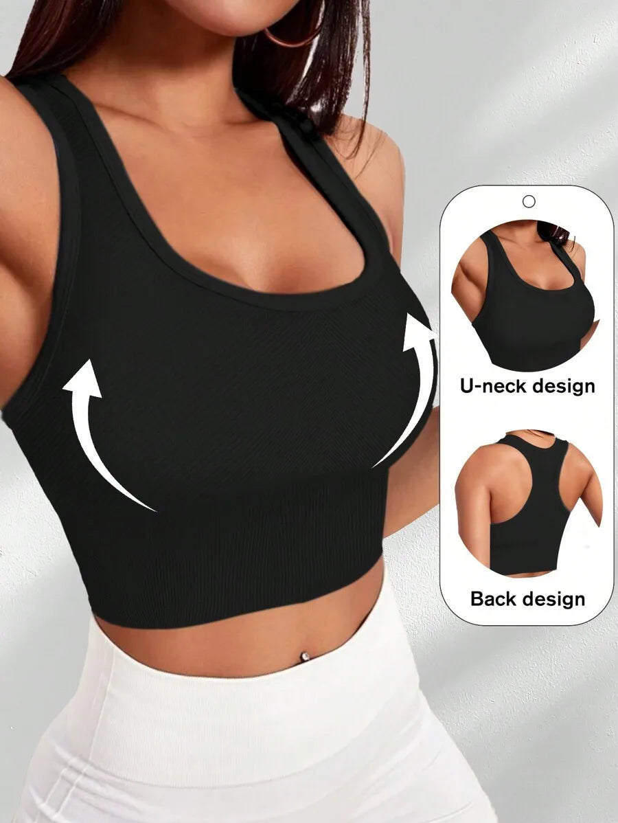 Ribbed Knit Wireless Sports Bra Breathable For Yoga Pilates Cycling