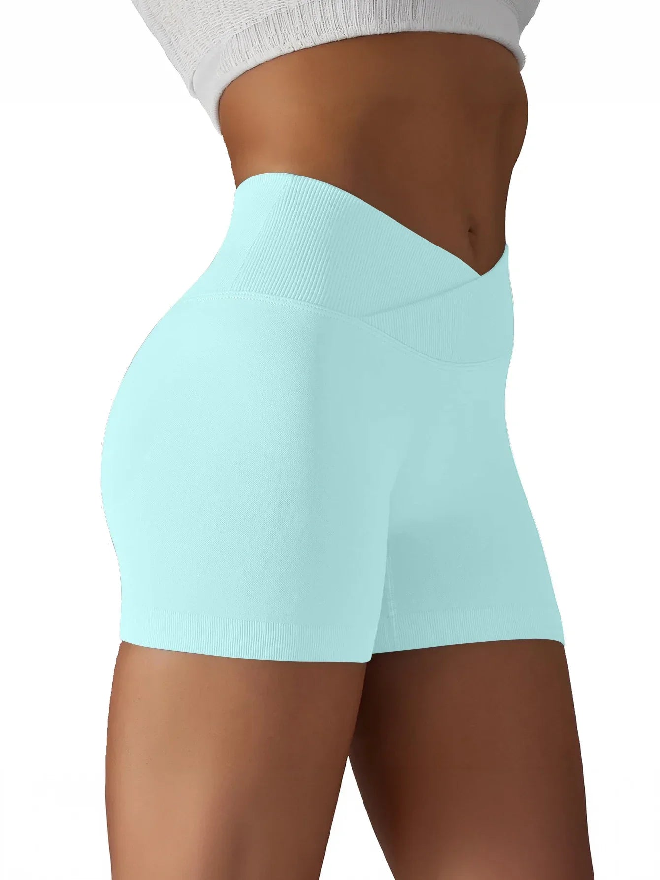 Women Cross Waist High Waisted Biker Shorts For Yoga Running