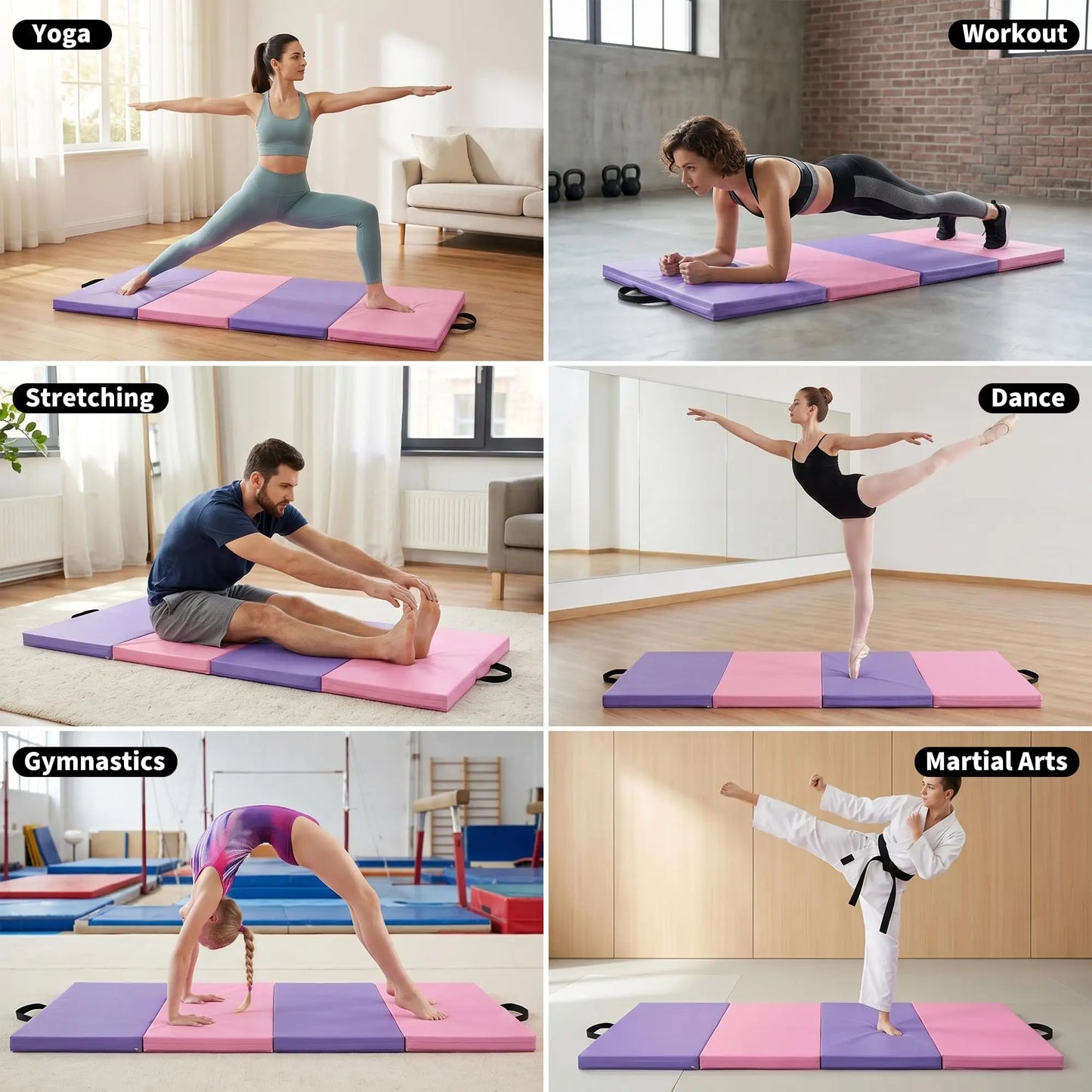 HiMISS Folding Gymnastics Mat For Home Gym Yoga Pilates Tumbling
