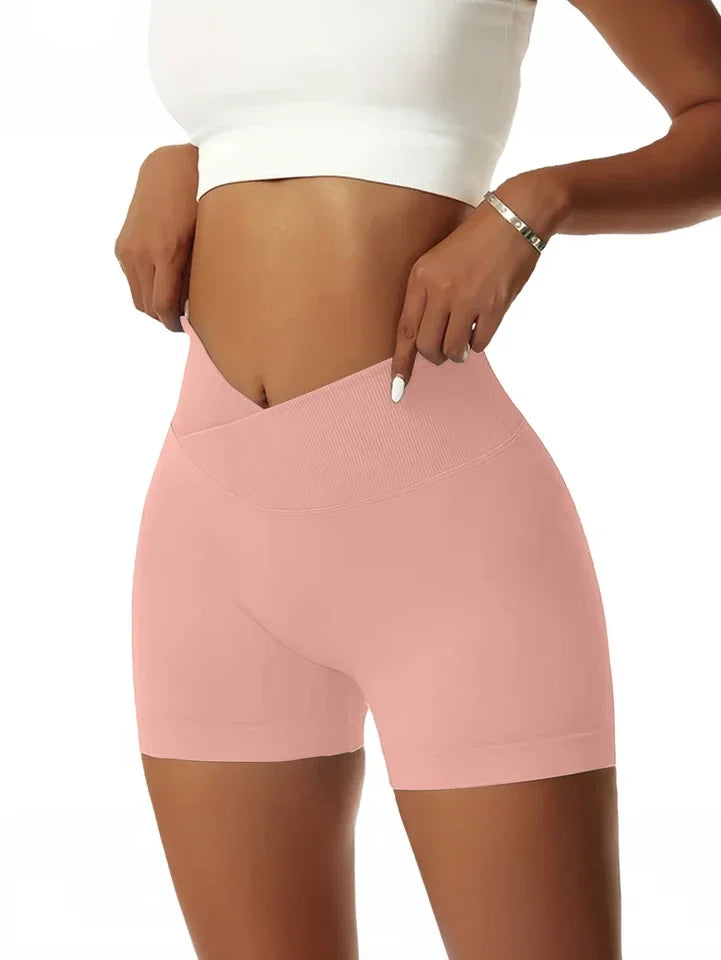 Women Cross Waist High Waisted Biker Shorts For Yoga Running