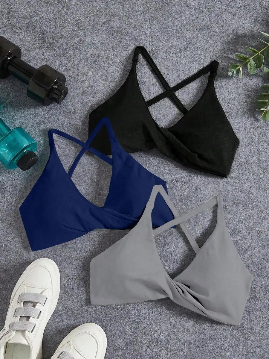 Seamless Yoga Sports Bra Set With Twist Front And Cross Back