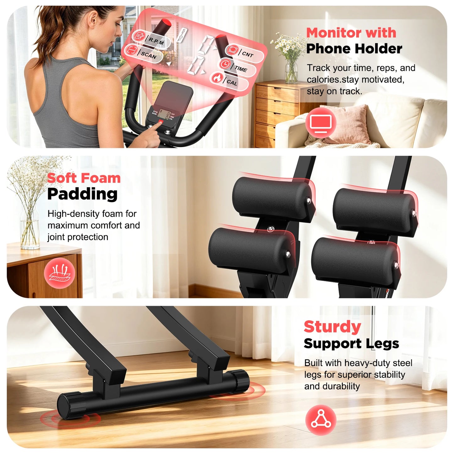 Dual Track Ab Machine Foldable Core Trainer With LCD Display 440 Lbs Capacity