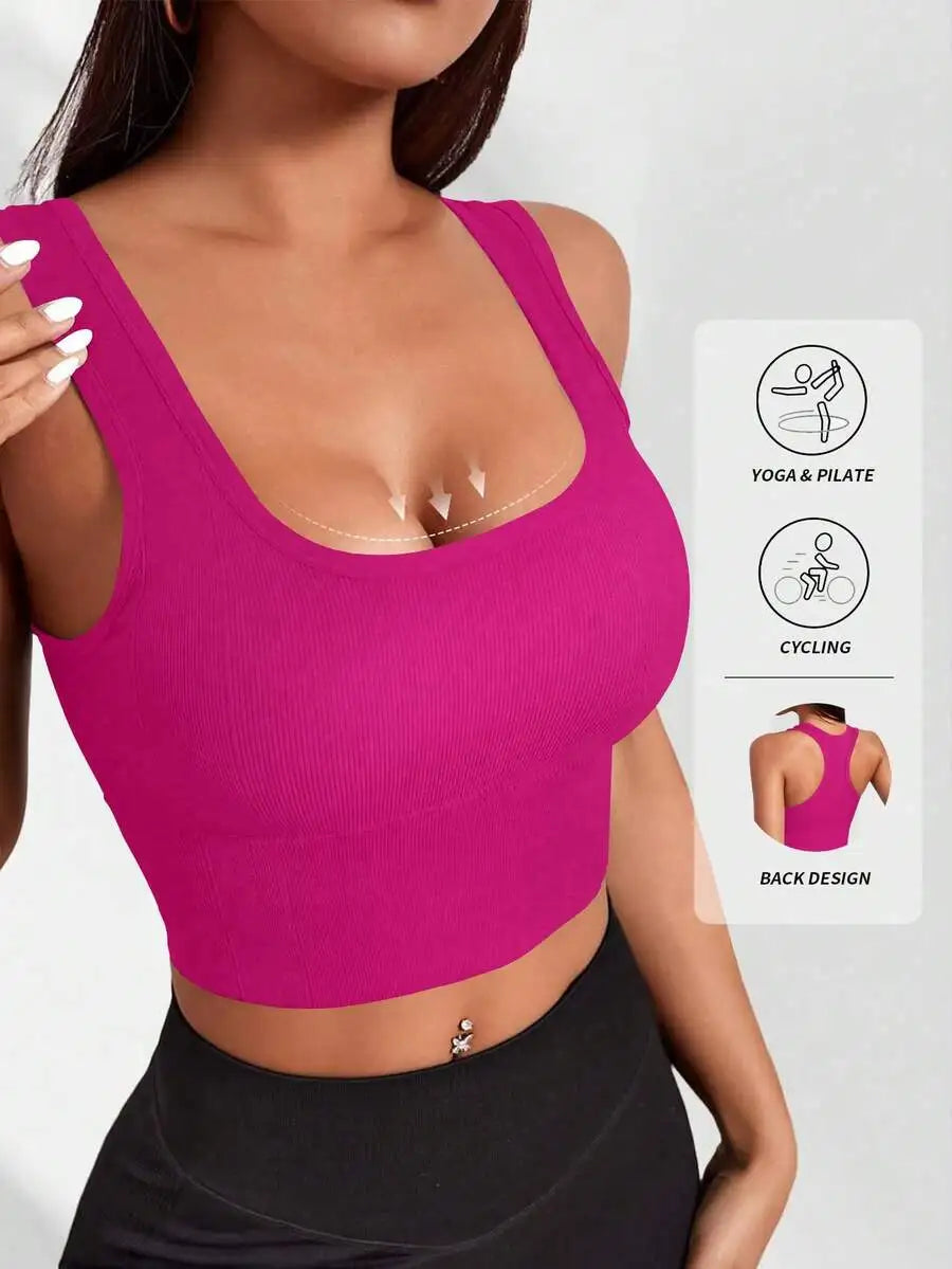 Ribbed Knit Wireless Sports Bra Breathable For Yoga Pilates Cycling