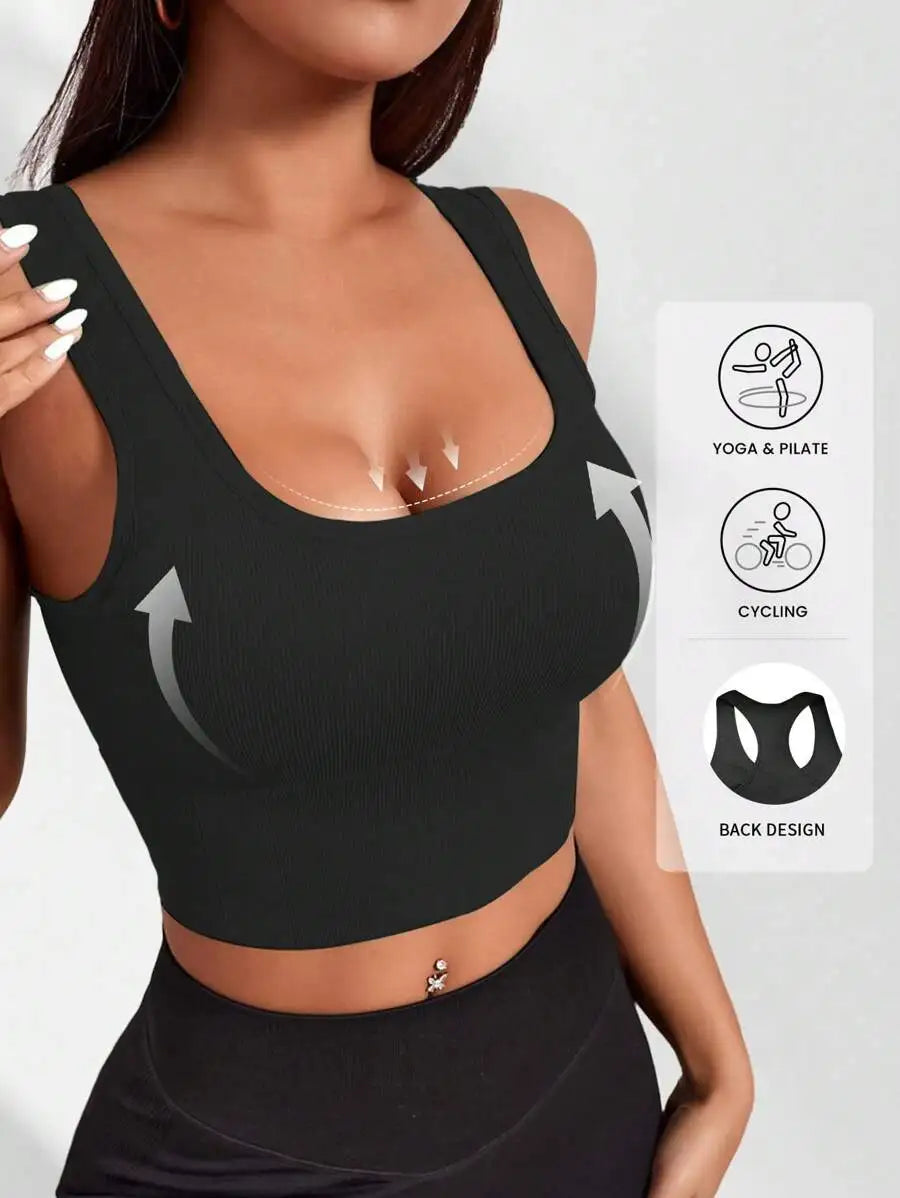 Ribbed Knit Wireless Sports Bra Breathable For Yoga Pilates Cycling
