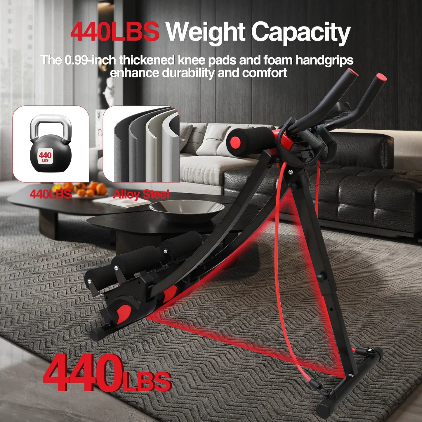 Foldable Ab Workout Machine With Resistance Bands And LCD Display
