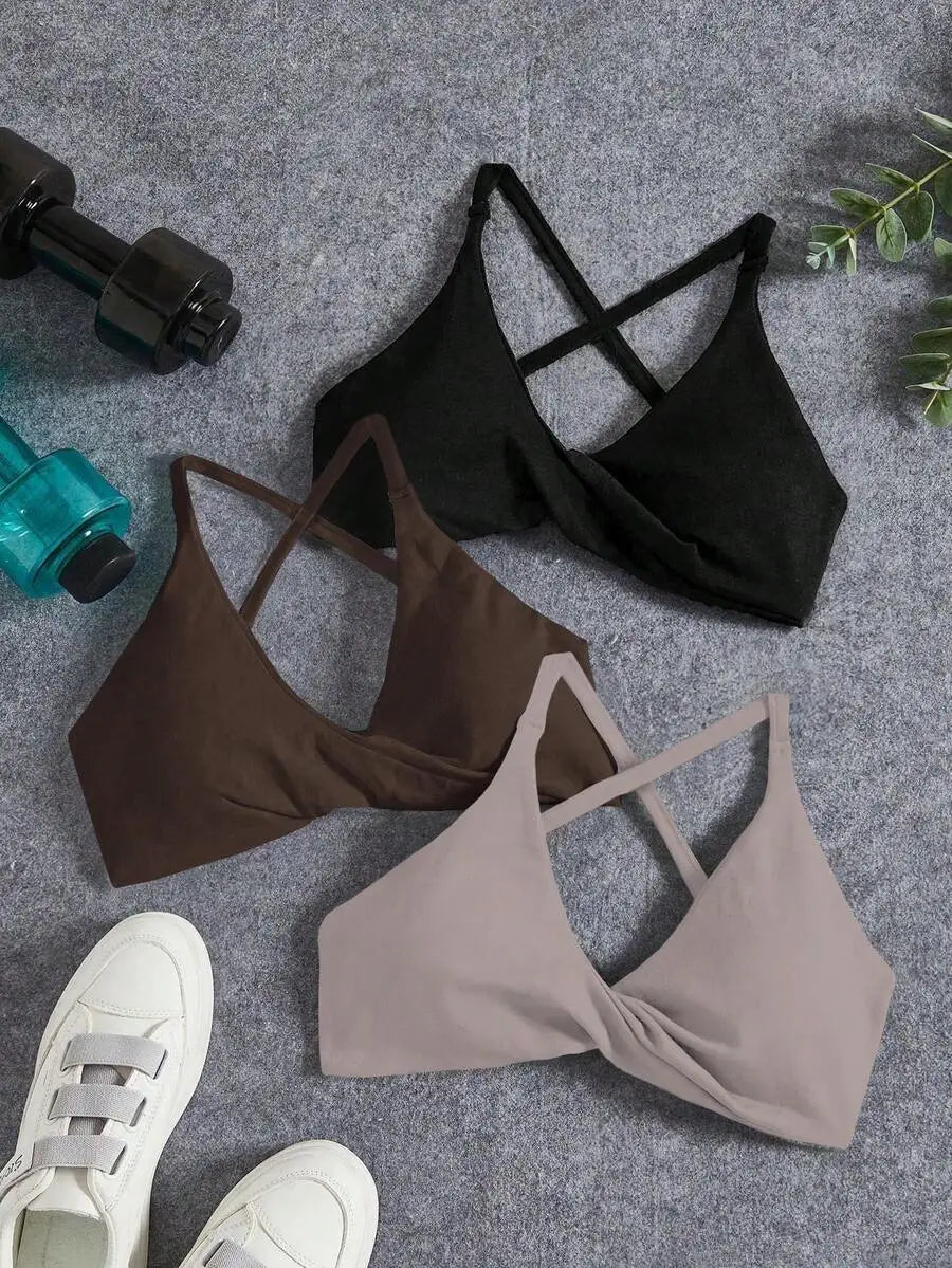 Seamless Yoga Sports Bra Set With Twist Front And Cross Back