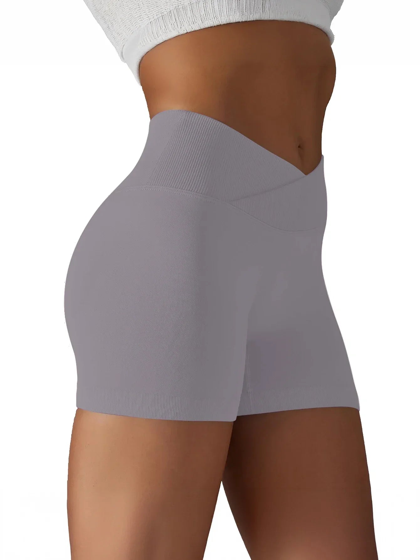 Women Cross Waist High Waisted Biker Shorts For Yoga Running
