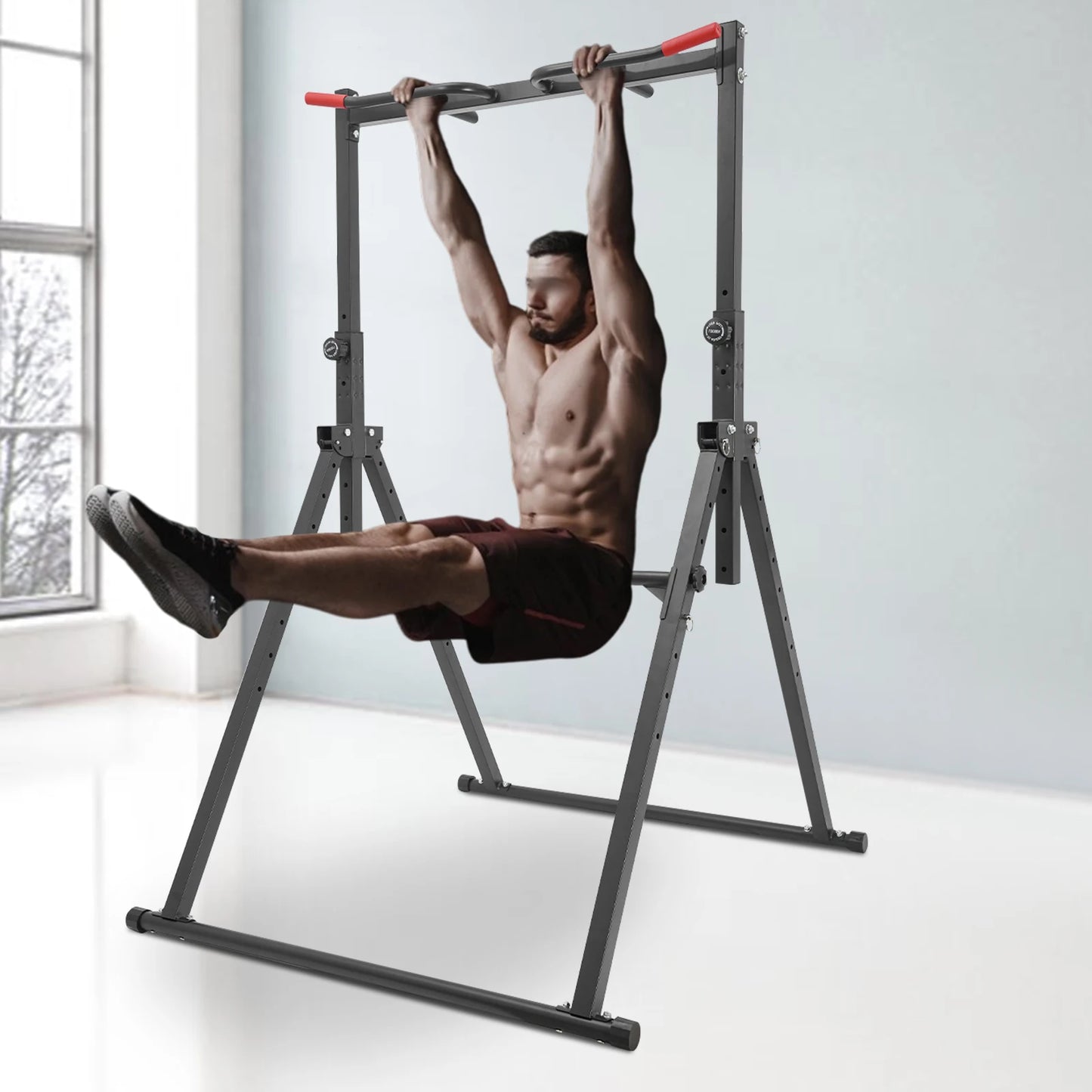 Power Tower Pull Up Bar Dip Station With Height Adjustable Free Standing