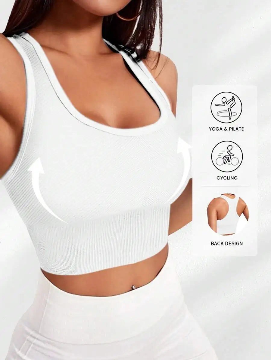 Ribbed Knit Wireless Sports Bra Breathable For Yoga Pilates Cycling