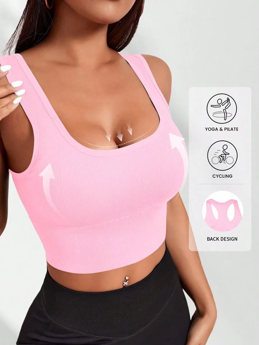 Ribbed Knit Wireless Sports Bra Breathable For Yoga Pilates Cycling