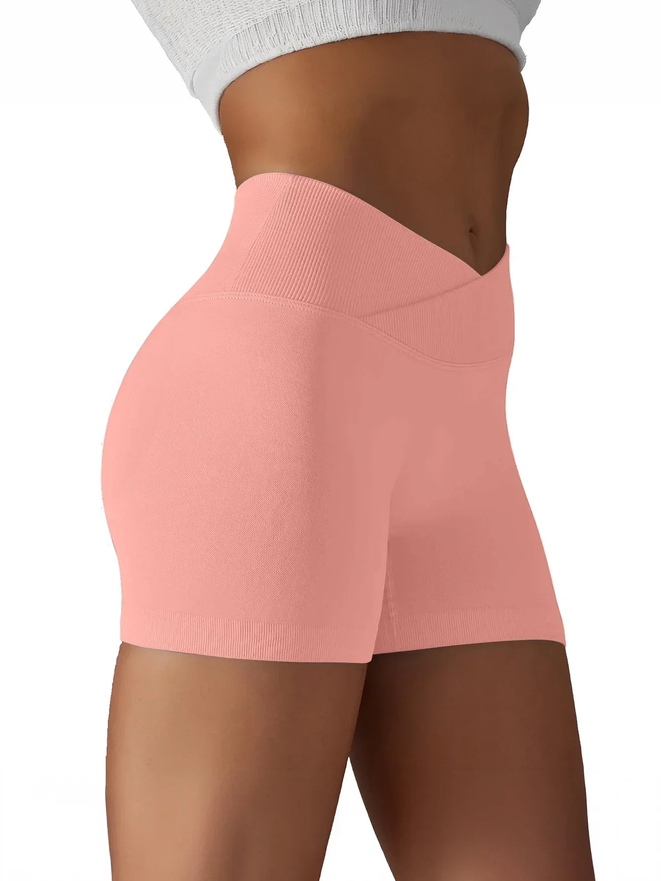 Women Cross Waist High Waisted Biker Shorts For Yoga Running