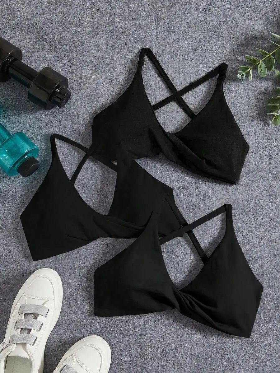 Seamless Yoga Sports Bra Set With Twist Front And Cross Back