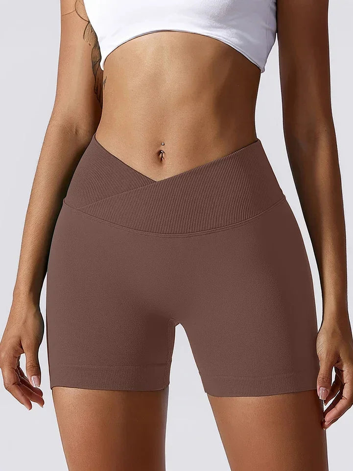 Women Cross Waist High Waisted Biker Shorts For Yoga Running