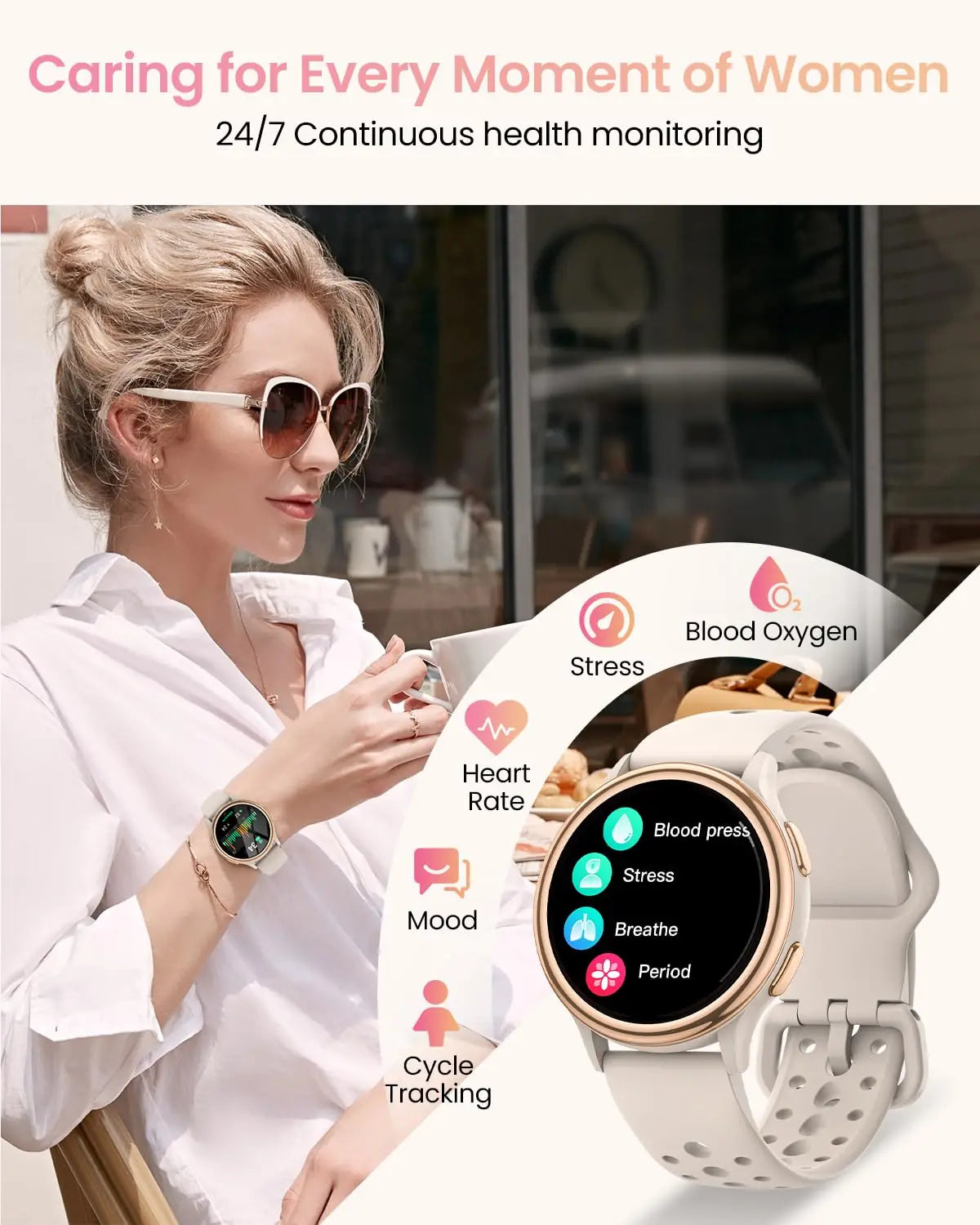 Bran Smartwatch For Women 1.27 Inch Fitness Tracker With Over 400 Watch Faces