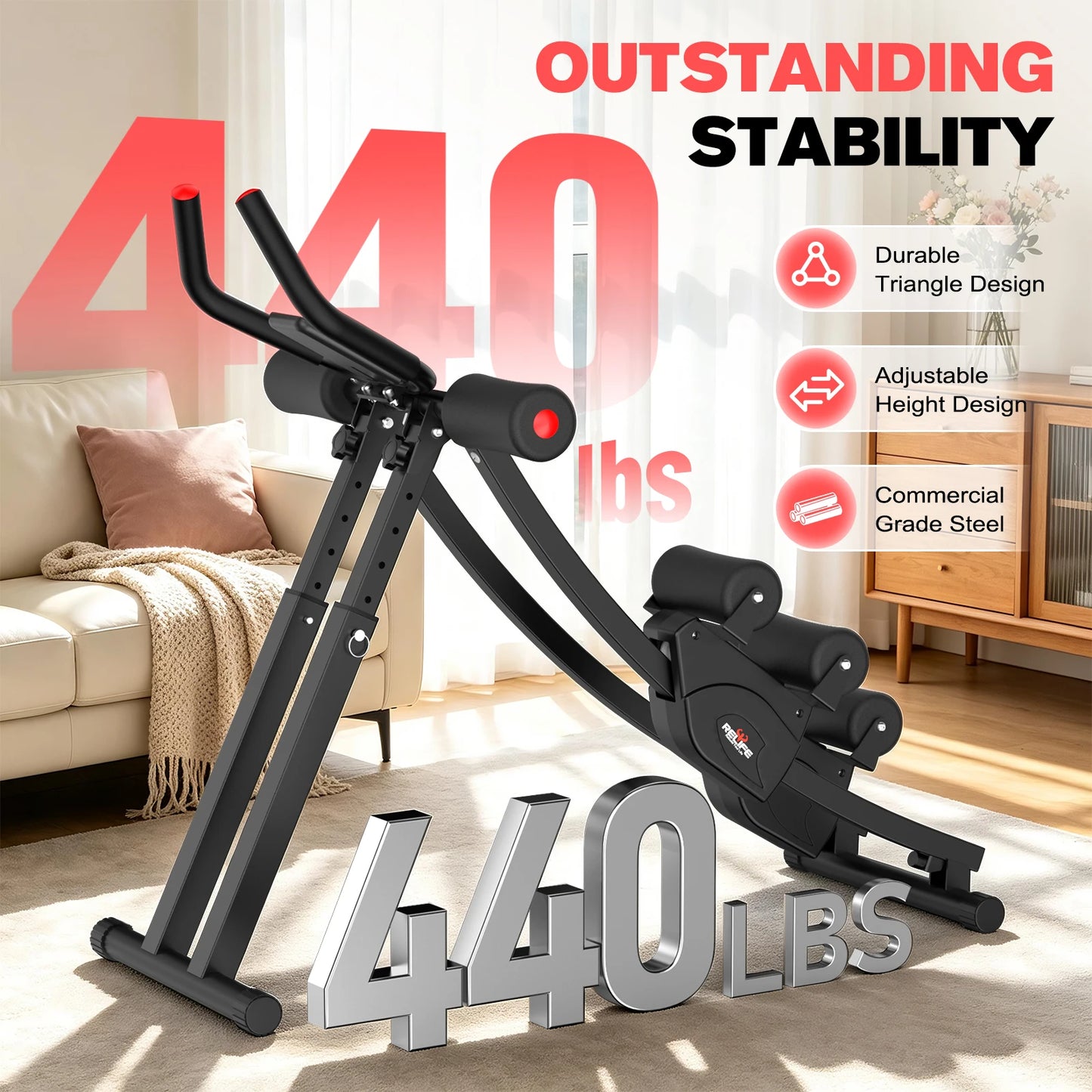 Dual Track Ab Machine Foldable Core Trainer With LCD Display 440 Lbs Capacity