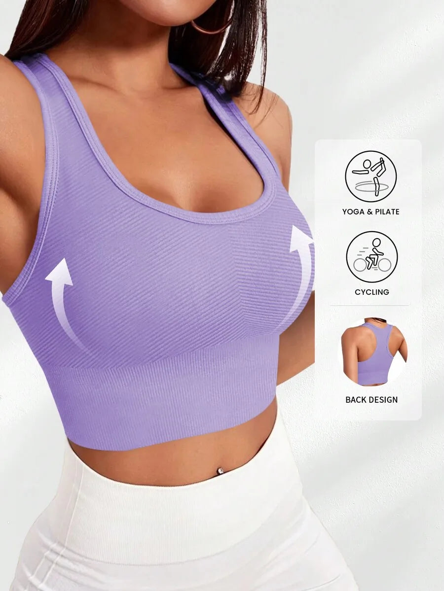 Ribbed Knit Wireless Sports Bra Breathable For Yoga Pilates Cycling