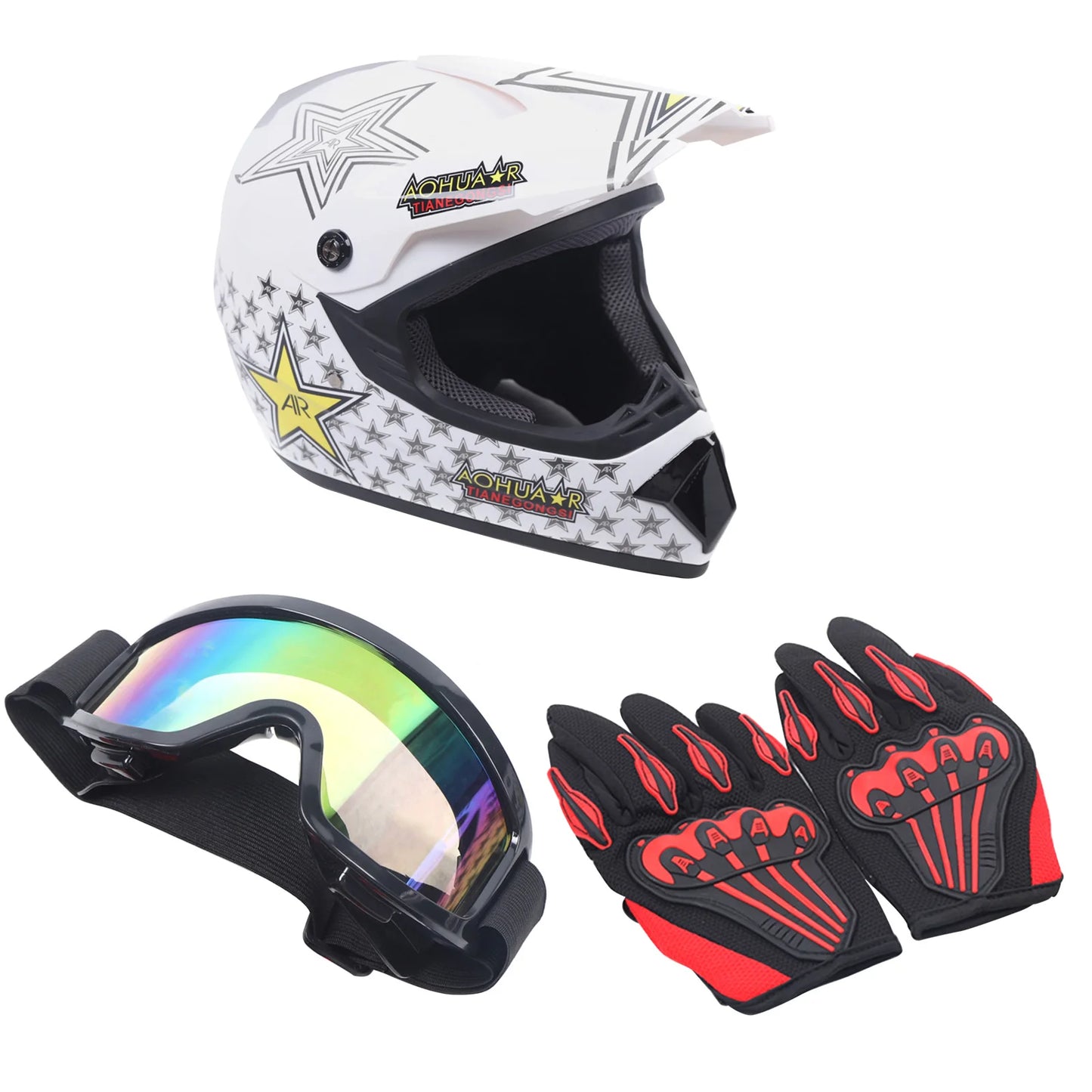 Youth Off Road Dirt Bike Racing Helmet Goggles Gloves Kit