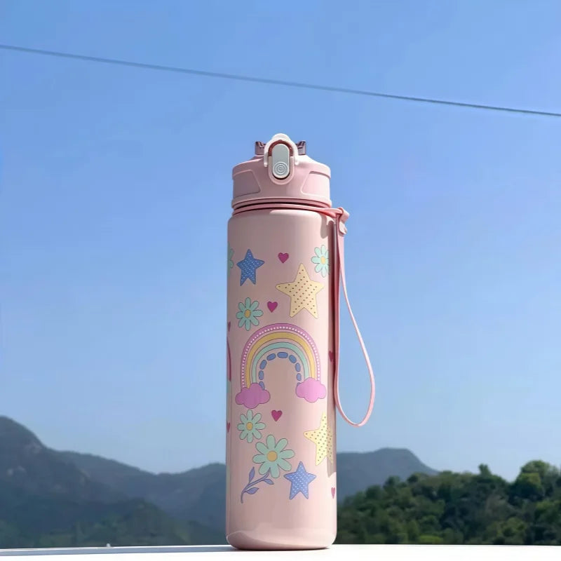Dinosaur Themed Kids Water Bottle With Silicone Straw Leakproof Plastic