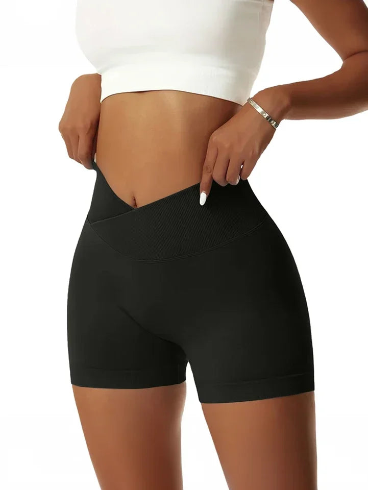 Women Cross Waist High Waisted Biker Shorts For Yoga Running
