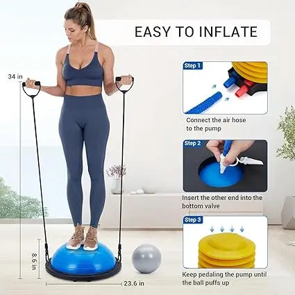 Half Exercise Ball Balance Trainer With Non Slip Base Bands