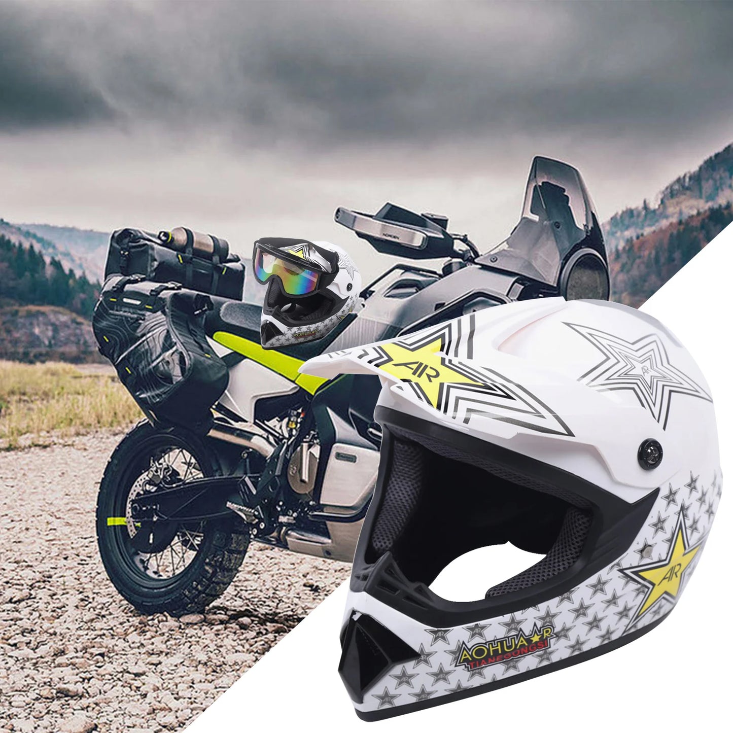 Youth Off Road Dirt Bike Racing Helmet Goggles Gloves Kit
