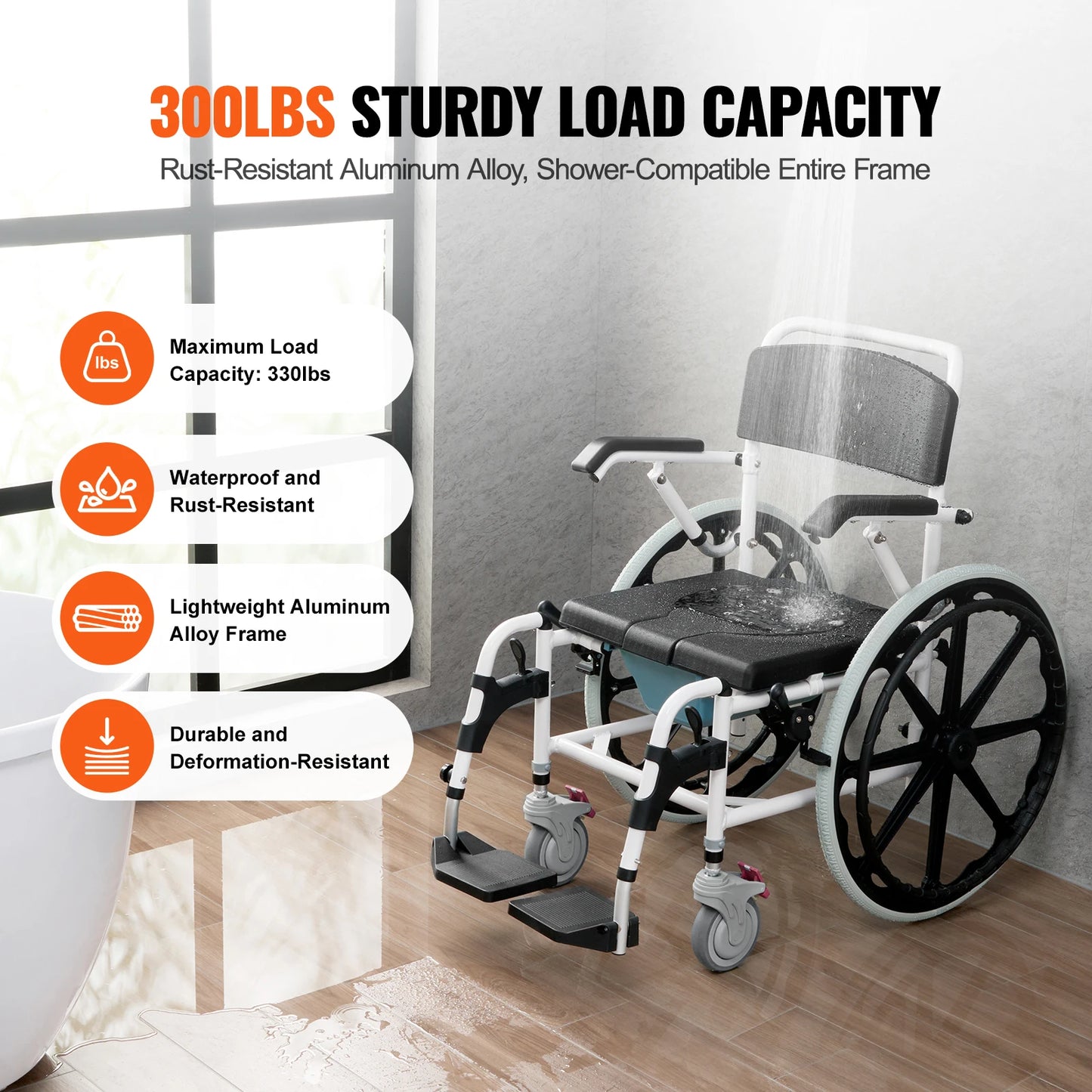 Shower Wheelchair For Inside Shower Rolling Chair 300 Lb Capacity