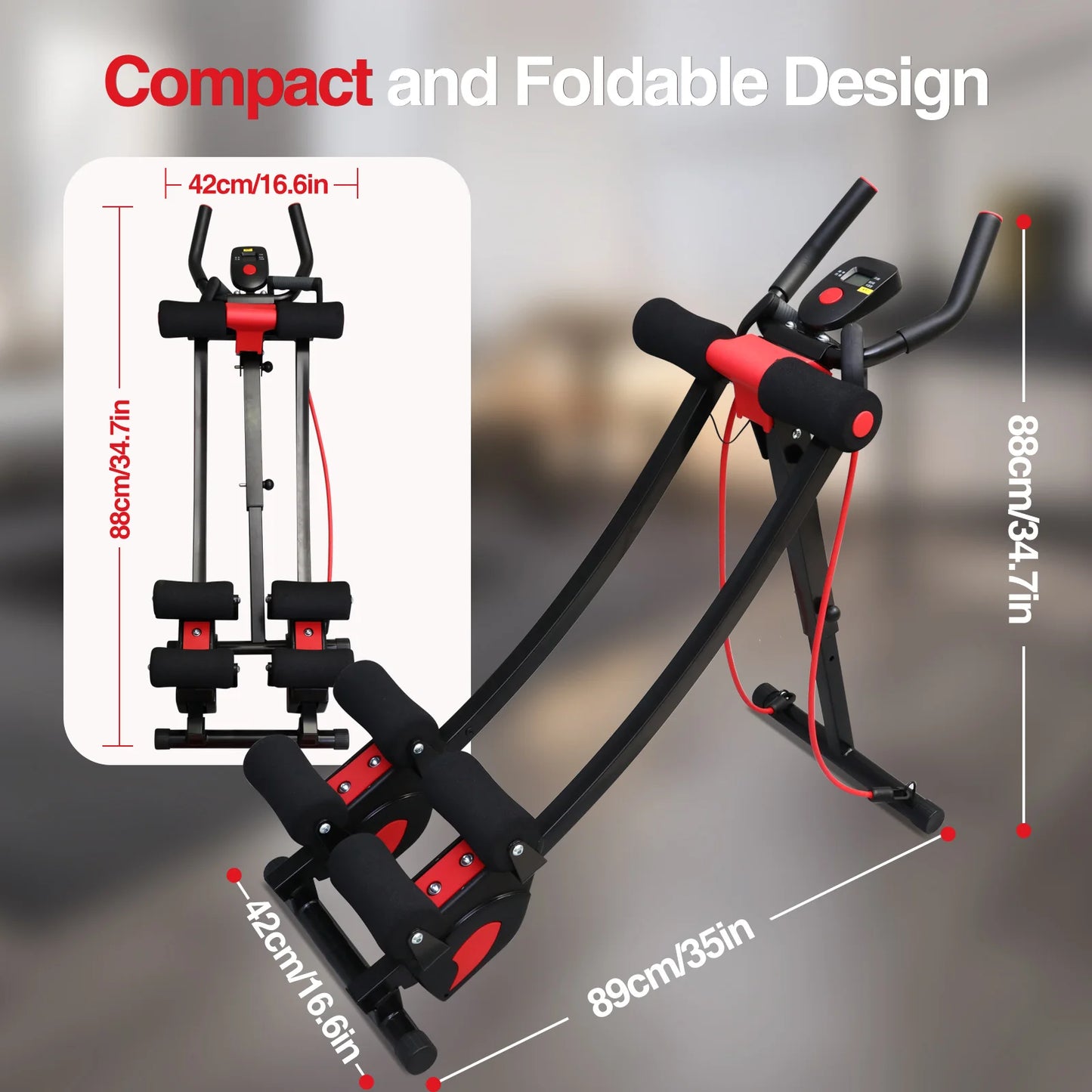Foldable Ab Workout Machine With Resistance Bands And LCD Display