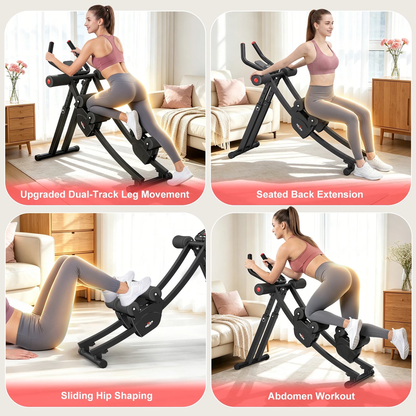 Dual Track Ab Machine Foldable Core Trainer With LCD Display 440 Lbs Capacity