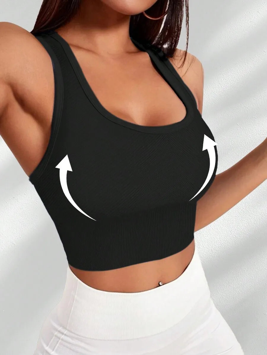 Ribbed Knit Wireless Sports Bra Breathable For Yoga Pilates Cycling