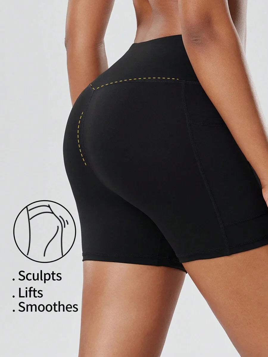 Women's High Waist Yoga Shorts With Pockets For Running And Cycling Workout