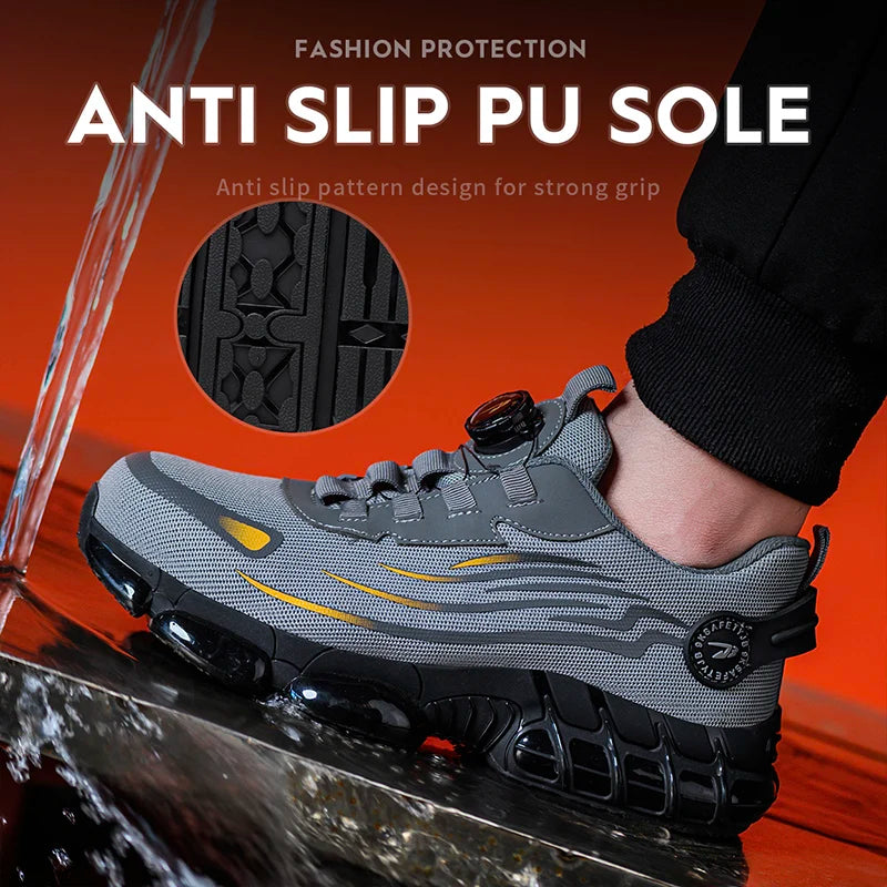 Breathable Lace-Free Safety Shoes for Men, Anti-Smash, Puncture-Resistant