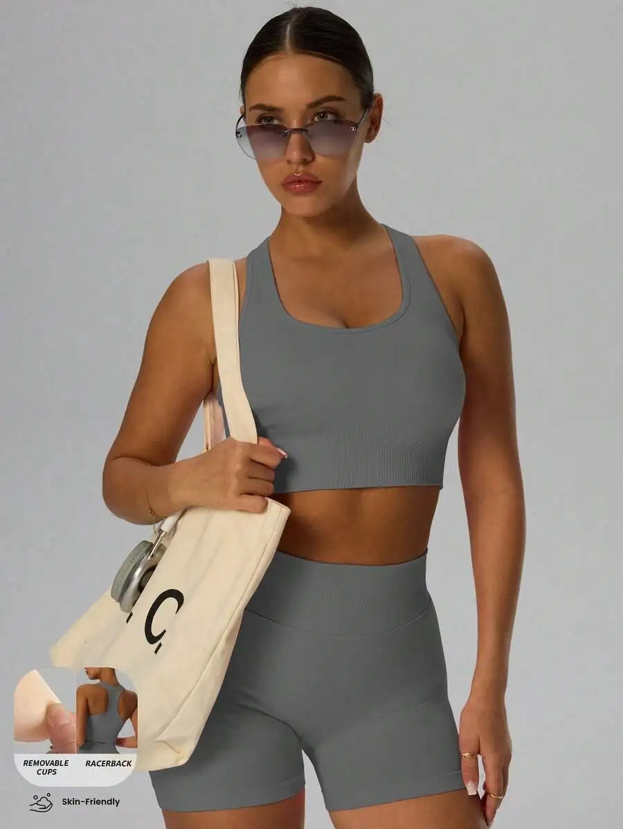 Ribbed Knit Wireless Sports Bra Breathable For Yoga Pilates Cycling