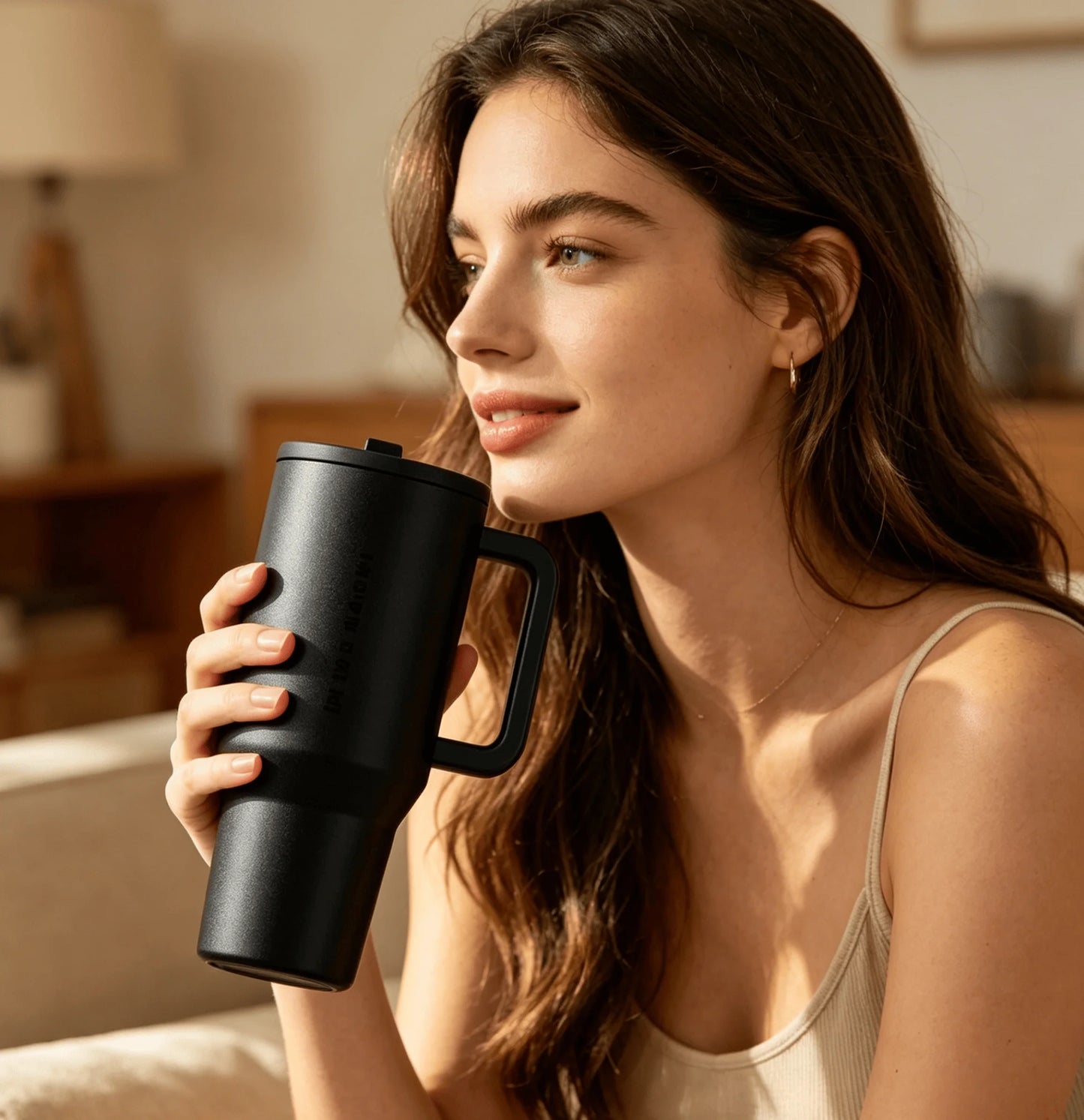 Insulated Stainless Steel Water Bottle Traveler Flip Straw Tumbler With Handle