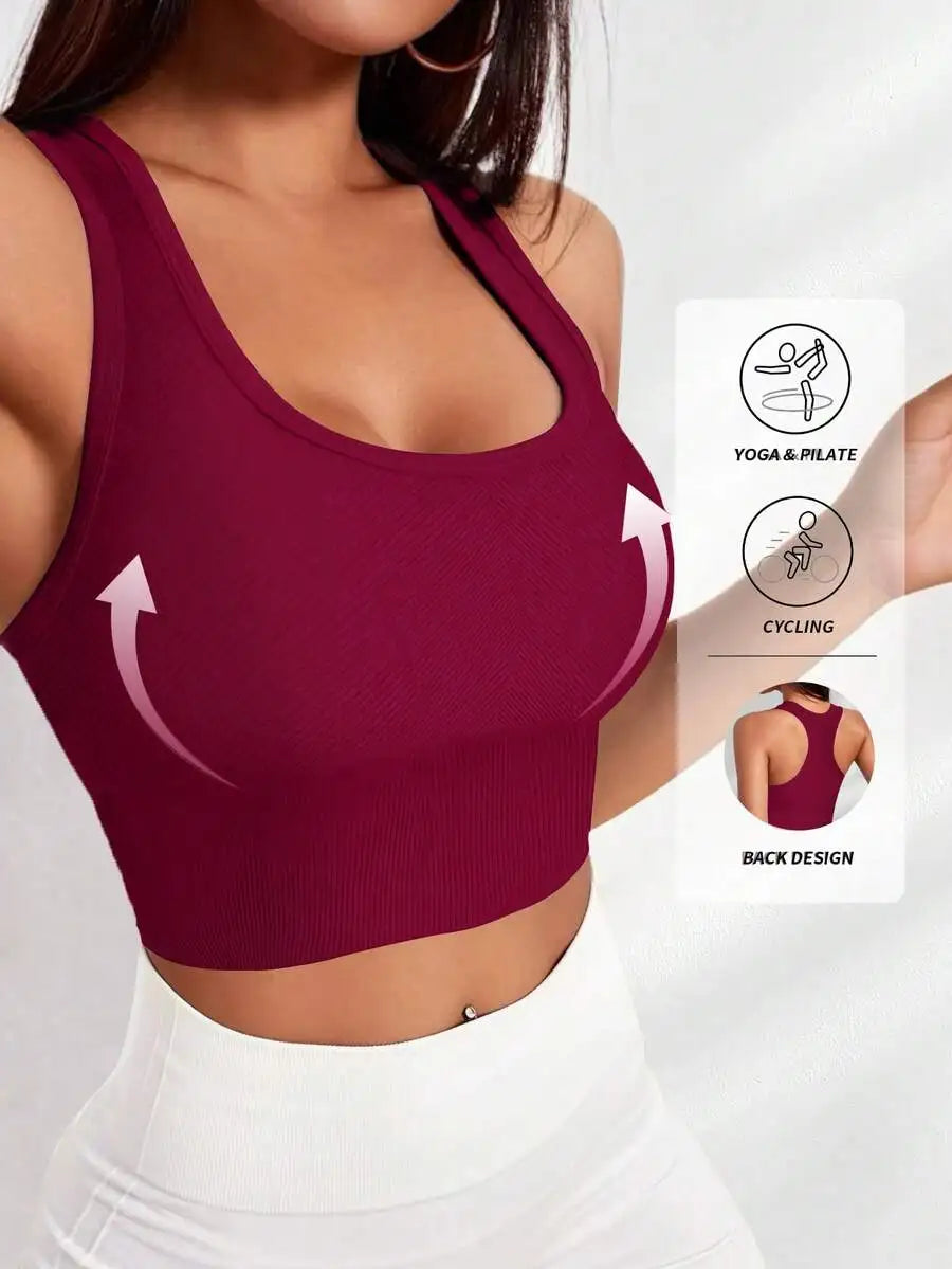 Ribbed Knit Wireless Sports Bra Breathable For Yoga Pilates Cycling
