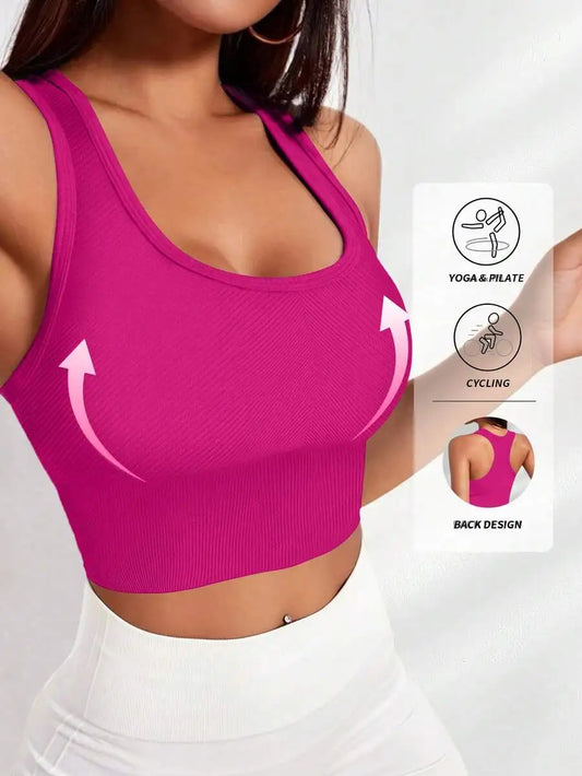 Ribbed Knit Wireless Sports Bra Breathable For Yoga Pilates Cycling